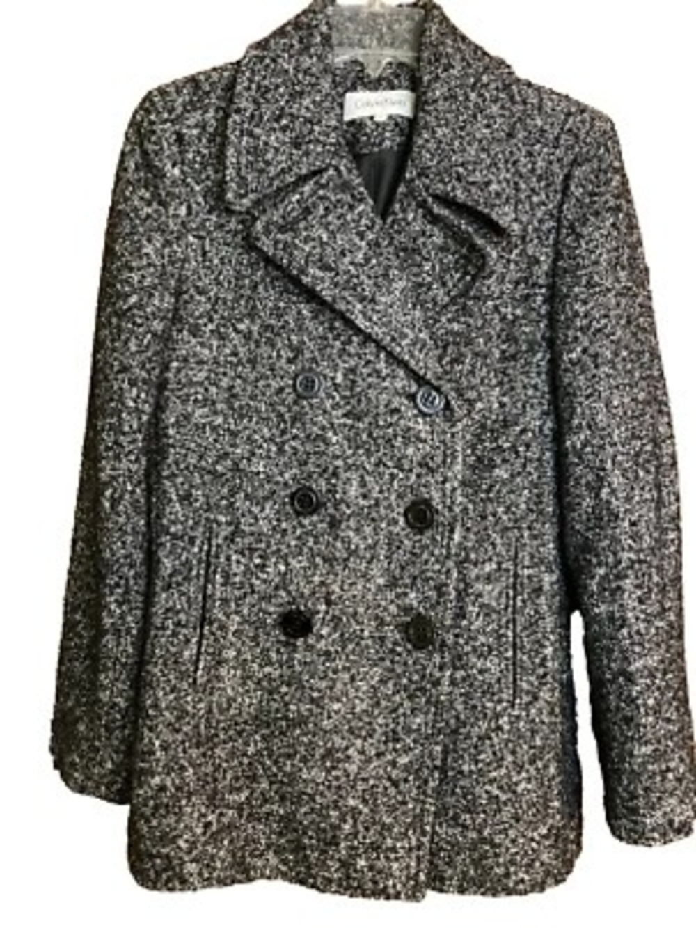 Calvin Klein Wool Blend Tweed Double-Breasted Peacoat Size 6